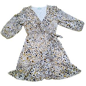 🐆 GILLI‎ Leopard Print Tiered Dress | Tan Brown Cream | Sz L | Flowy, Feminine